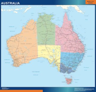 Mapa Australia enmarcado plastificado 