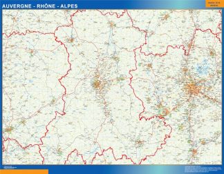 Mapa Auvergne Rhone Alpes en Francia enmarcado plastificado 