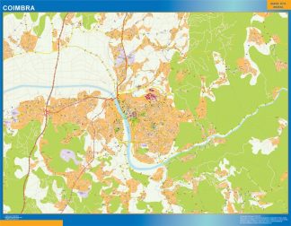 Mapa Coimbra en Portugal enmarcado plastificado 