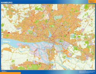 Mapa Hamburg en Alemania enmarcado plastificado 