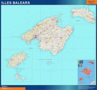 Mapa Islas Baleares topográfico enmarcado plastificado 
