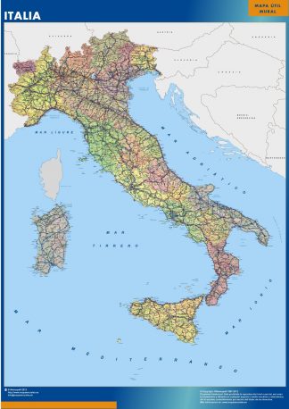 Mapa Italia enmarcado plastificado 