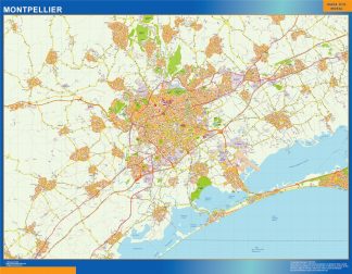 Mapa Montpellier en Francia enmarcado plastificado 