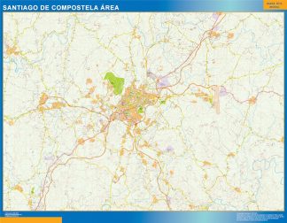 Mapa carreteras Santiago Compostela Area enmarcado plastificado 