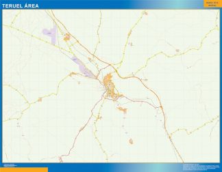 Mapa carreteras Teruel Area enmarcado plastificado 