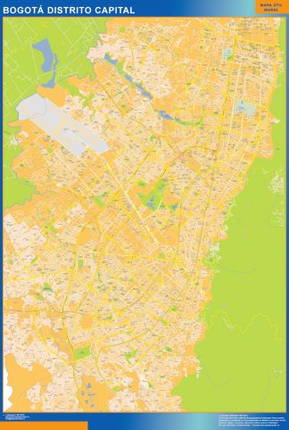 Mapa de Bogota Distrito Capital en Colombia enmarcado plastificado 