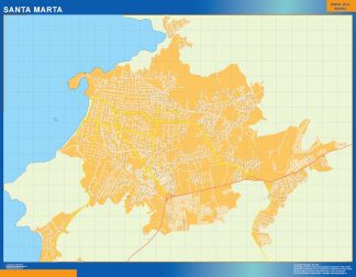 Mapa de Santa Marta en Colombia enmarcado plastificado 