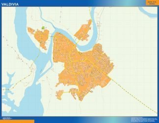 Mapa de Valdivia en Chile enmarcado plastificado 